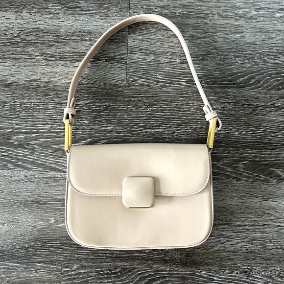 NWOT Madison West Naya Shoulder Bag Taupe Faux Leather Gold Hardware‎ Neutral - Picture 2 of 12